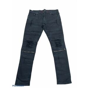 Krome Mens Jeans Black Distressed Washed Size 36x34